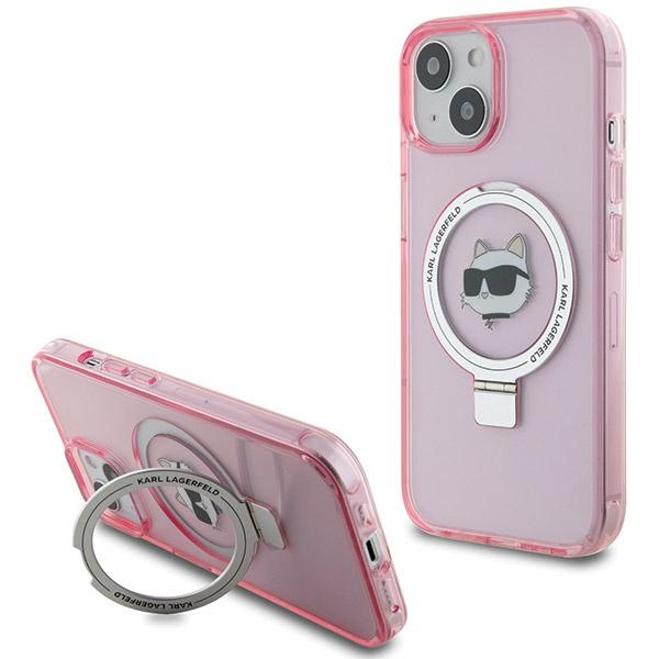 Etui Karl Lagerfeld Ring Stand Choupette Head MagSafe do iPhone 15 - różowe