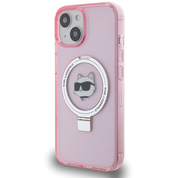 Etui Karl Lagerfeld Ring Stand Choupette Head MagSafe do iPhone 15 - różowe