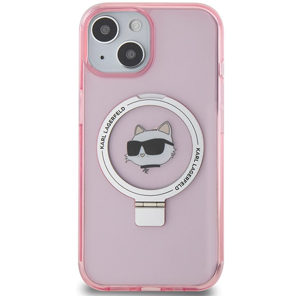 Etui Karl Lagerfeld Ring Stand Choupette Head MagSafe do iPhone 15 - różowe
