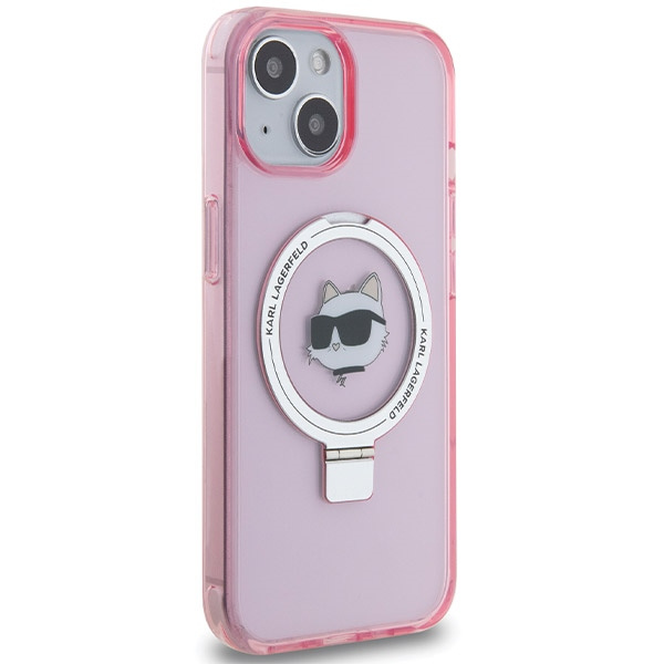 Etui Karl Lagerfeld Ring Stand Choupette Head MagSafe do iPhone 15 - różowe