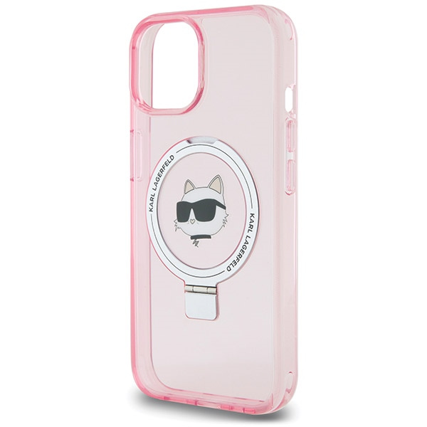 Etui Karl Lagerfeld Ring Stand Choupette Head MagSafe do iPhone 15 - różowe