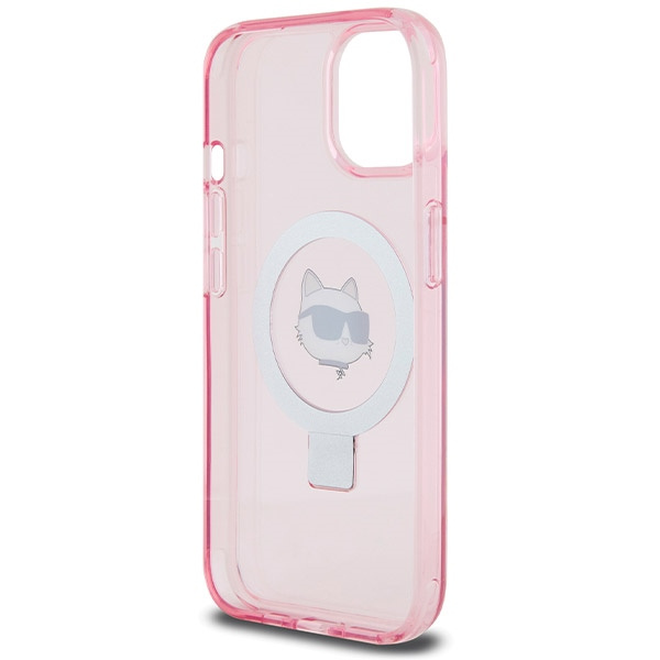 Etui Karl Lagerfeld Ring Stand Choupette Head MagSafe do iPhone 15 - różowe