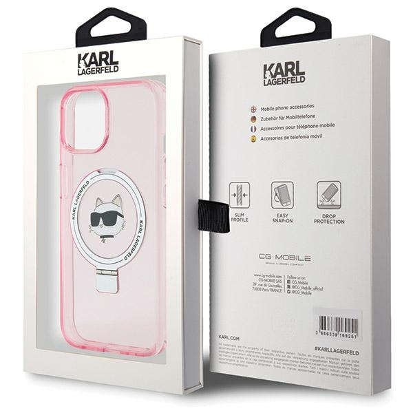 Etui Karl Lagerfeld Ring Stand Choupette Head MagSafe do iPhone 15 - różowe