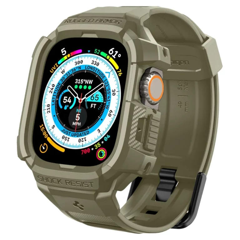 Etui z paskiem Spigen Rugged Armor Pro na Apple Watch Ultra (49 mm) - zielone