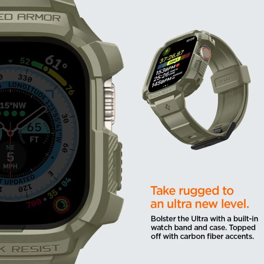 Etui z paskiem Spigen Rugged Armor Pro na Apple Watch Ultra (49 mm) - zielone
