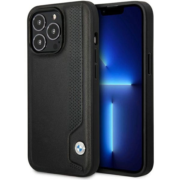 Etui BMW Leather Blue Dots na iPhone 14 Pro - czarne