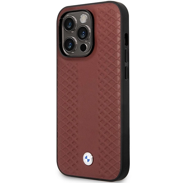 Etui BMW Leather Diamond Pattern na iPhone 14 Pro - burgundowe