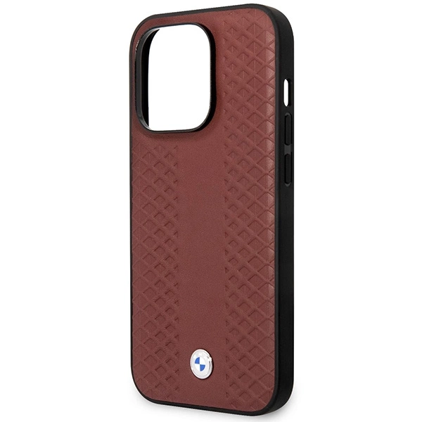 Etui BMW Leather Diamond Pattern na iPhone 14 Pro - burgundowe