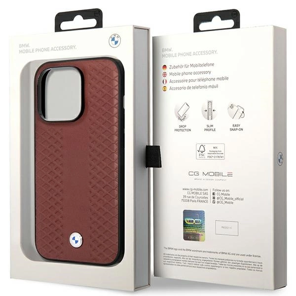 Etui BMW Leather Diamond Pattern na iPhone 14 Pro - burgundowe
