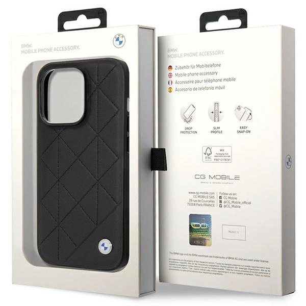 Etui BMW Leather Quilted na iPhone 14 Pro - czarne