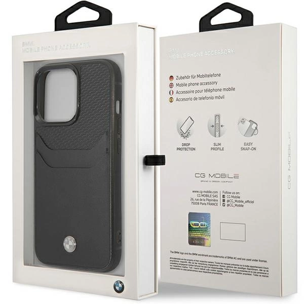 Etui BMW Leather Card Slot na iPhone 14 Pro - czarne