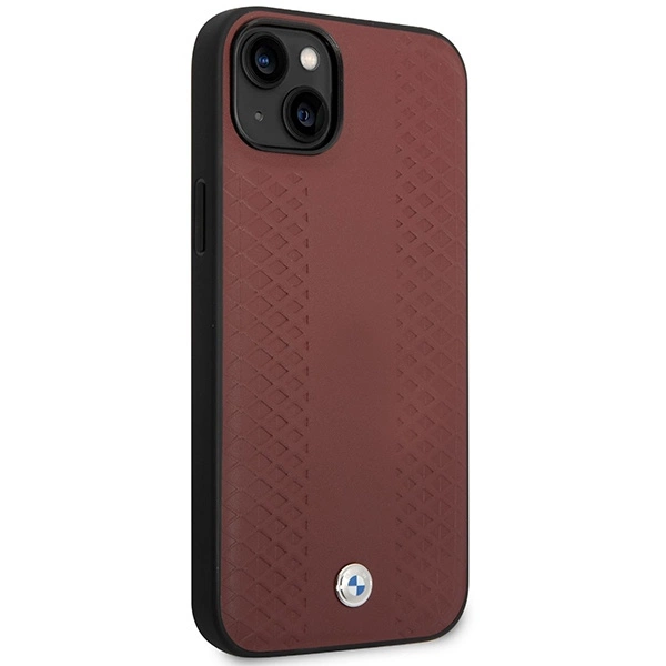 Etui BMW Leather Diamond Pattern na iPhone 14 - burgundowe