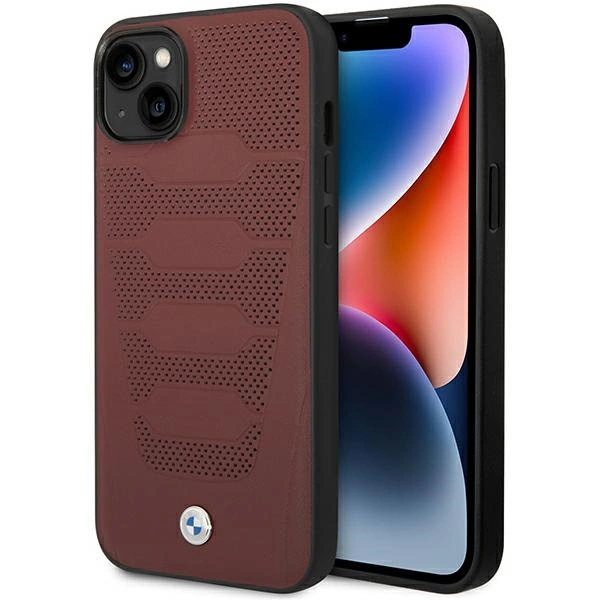 Etui BMW Leather Seats Pattern na iPhone 14 - burgundowe