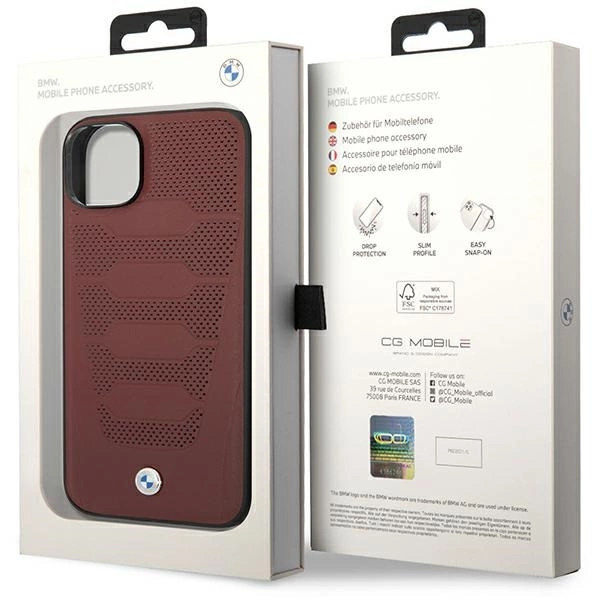 Etui BMW Leather Seats Pattern na iPhone 14 - burgundowe