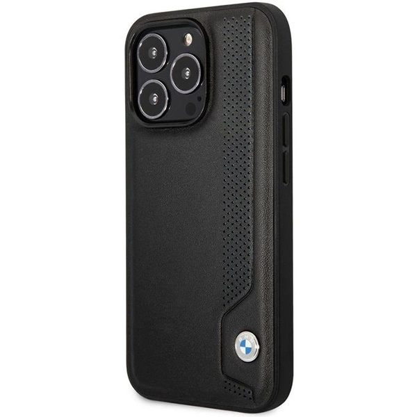 Etui BMW Leather Blue Dots na iPhone 14 Pro Max - czarne