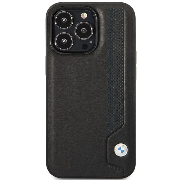 Etui BMW Leather Blue Dots na iPhone 14 Pro Max - czarne