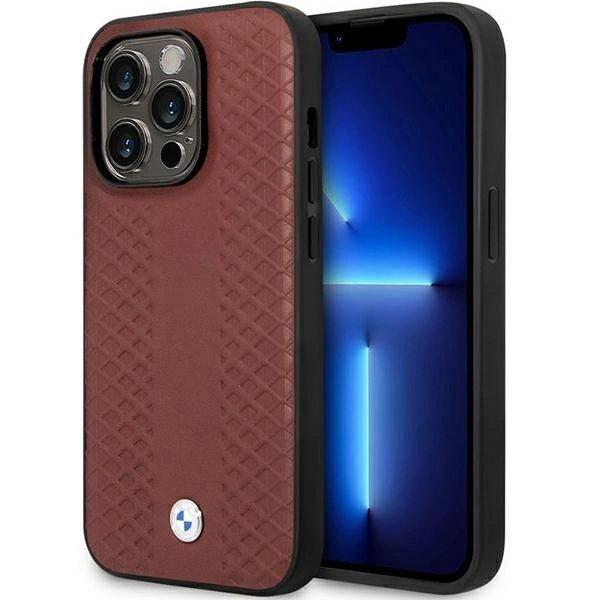 Etui BMW Leather Diamond Pattern na iPhone 14 Pro Max - burgundowe