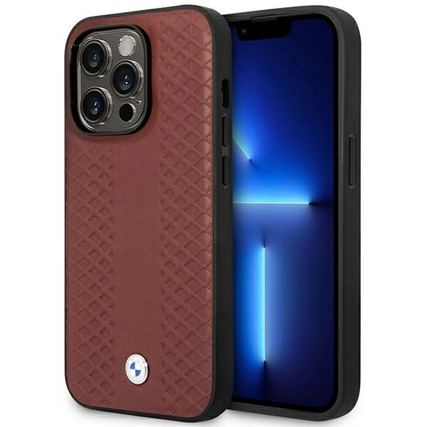 Etui BMW Leather Diamond Pattern MagSafe na iPhone 14 Pro - burgundowe