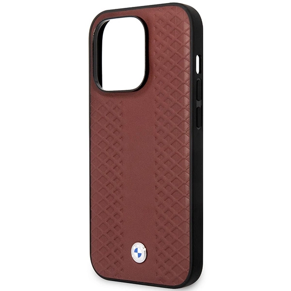 Etui BMW Leather Diamond Pattern MagSafe na iPhone 14 Pro - burgundowe