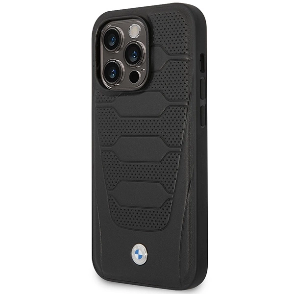 Etui BMW Leather Seats Pattern MagSafe na iPhone 14 Pro - czarne