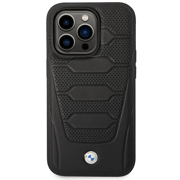 Etui BMW Leather Seats Pattern MagSafe na iPhone 14 Pro - czarne