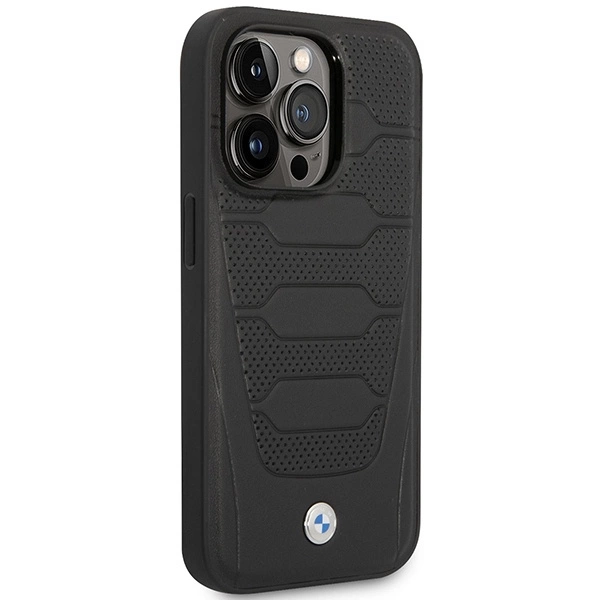 Etui BMW Leather Seats Pattern MagSafe na iPhone 14 Pro - czarne