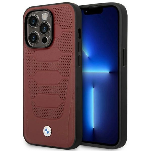 Etui BMW Leather Seats Pattern MagSafe na iPhone 14 Pro - burgundowe