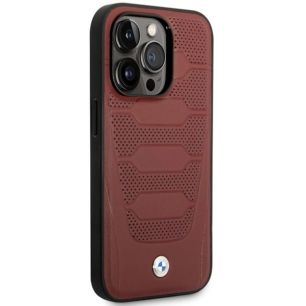 Etui BMW Leather Seats Pattern MagSafe na iPhone 14 Pro - burgundowe