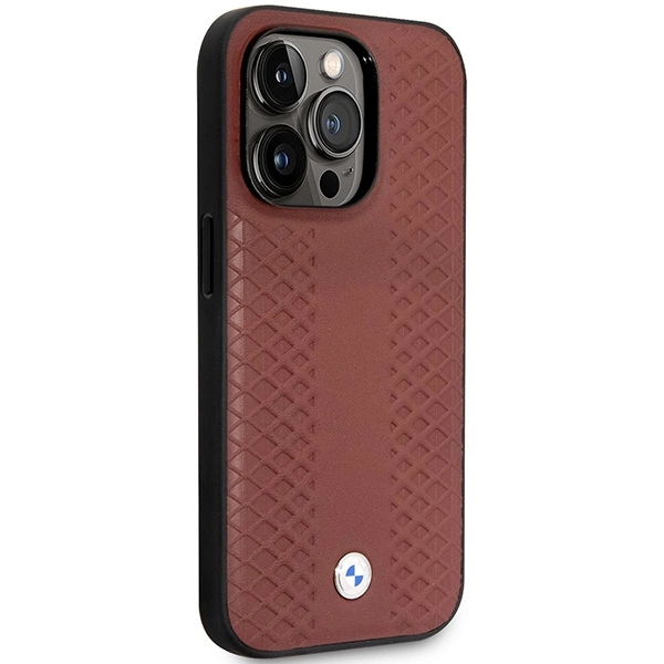 Etui BMW Leather Diamond Pattern MagSafe na iPhone 14 Pro Max - burgundowe