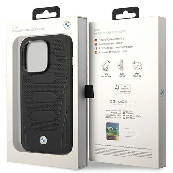 Etui BMW Leather Seats Pattern MagSafe na iPhone 14 Pro Max - czarne
