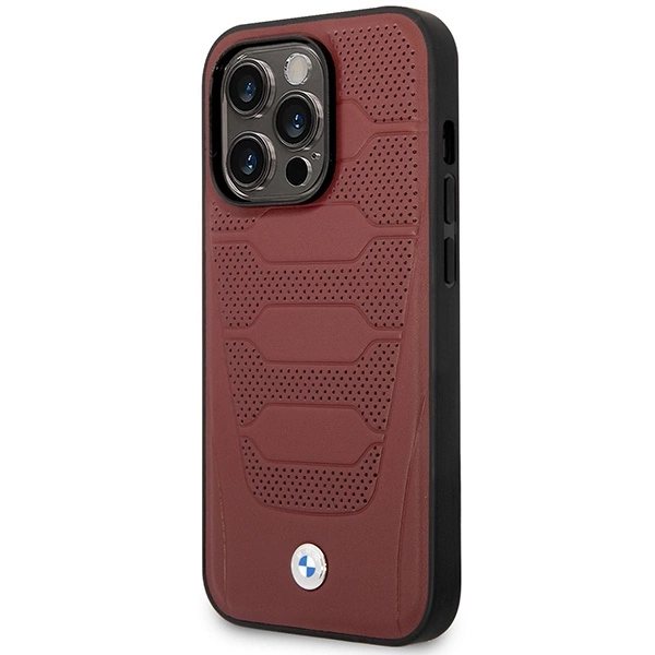 Etui BMW Leather Seats Pattern MagSafe na iPhone 14 Pro Max - burgundowe