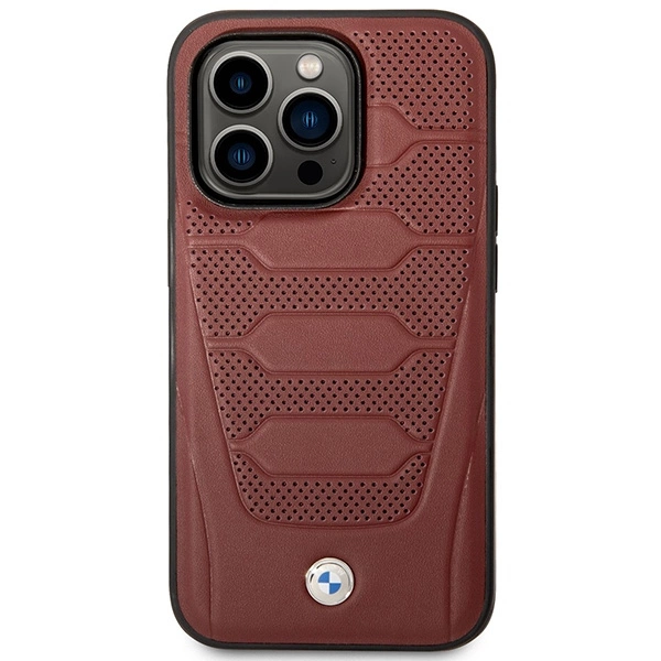 Etui BMW Leather Seats Pattern MagSafe na iPhone 14 Pro Max - burgundowe