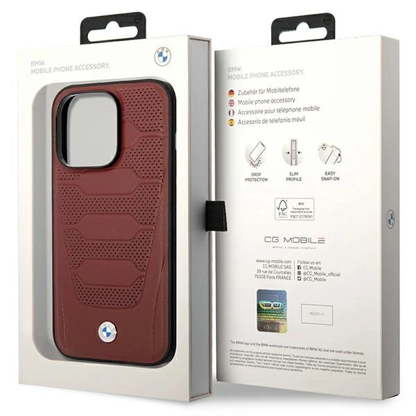 Etui BMW Leather Seats Pattern MagSafe na iPhone 14 Pro Max - burgundowe