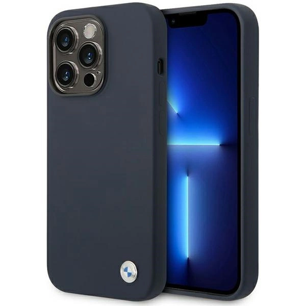Etui BMW Silicone Metal Logo MagSafe na iPhone 14 Pro Max - granatowe