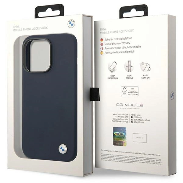 Etui BMW Silicone Metal Logo MagSafe na iPhone 14 Pro Max - granatowe