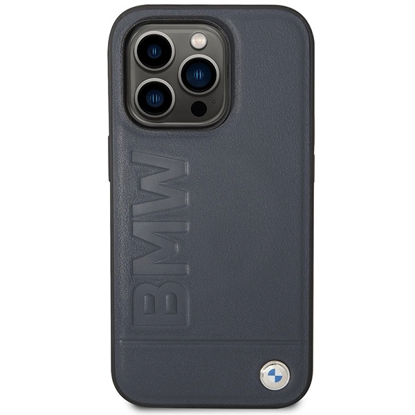 Etui BMW Leather Hot Stamp MagSafe na iPhone 14 Pro Max - granatowe