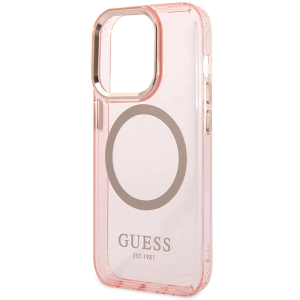 Etui Guess Gold Outline Translucent MagSafe na iPhone 14 Pro Max - różowe