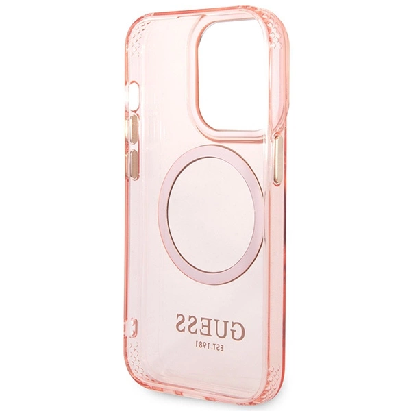 Etui Guess Gold Outline Translucent MagSafe na iPhone 14 Pro Max - różowe