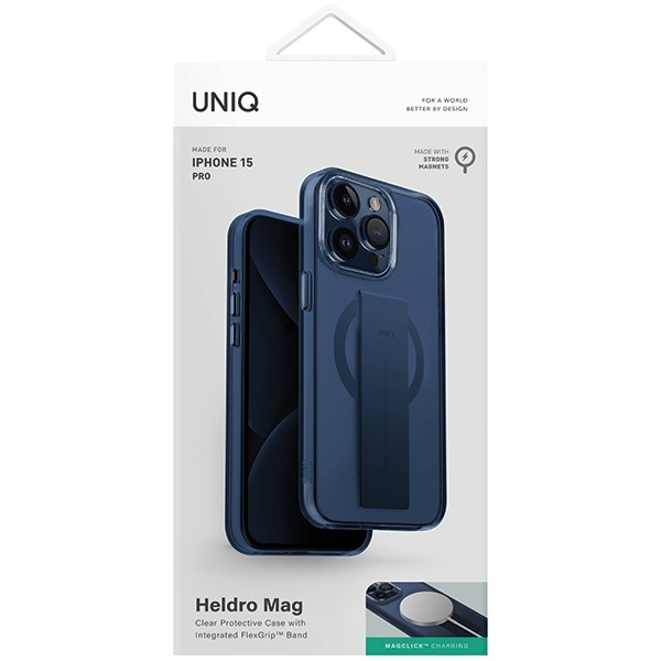 Etui UNIQ Heldro Mag Magclick Charging na iPhone 15 Pro - niebieskie
