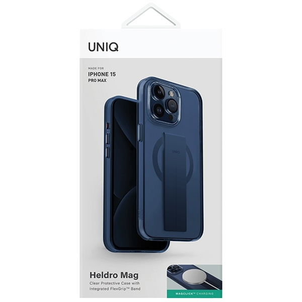 Etui UNIQ Heldro Mag Magclick Charging na iPhone 15 Pro Max - niebieskie