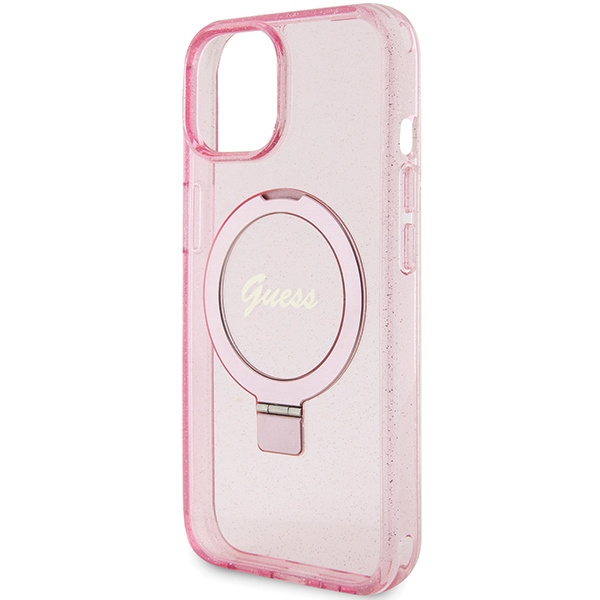 Guess GUHMP15MHRSGSP iPhone 15 Plus / 14 Plus 6.7" różowy/pink hardcase Ring Stand Script Glitter MagSafe