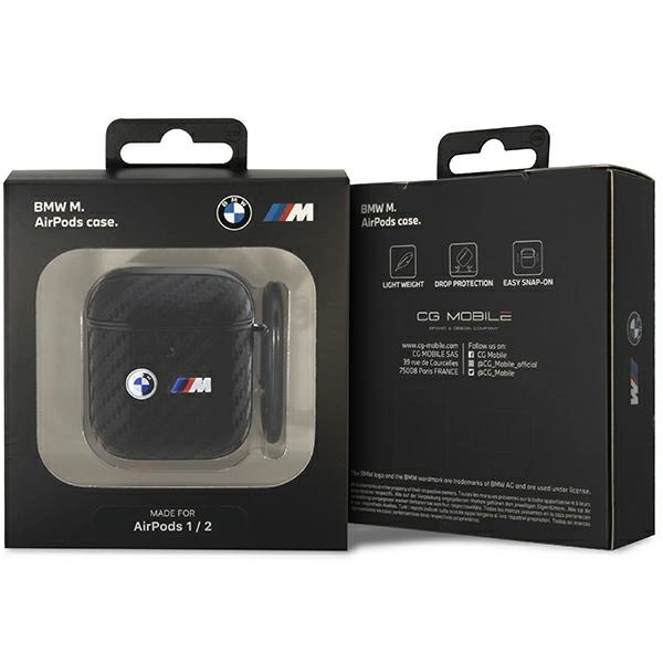 Etui BMW Carbon Double Metal Logo na AirPods 1/2 - czarne