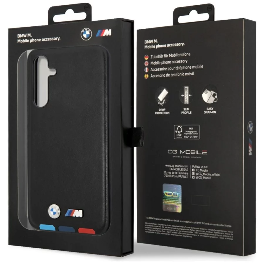 Etui BMW Leather Stamp Tricolor na Samsung Galaxy A54 - czarne