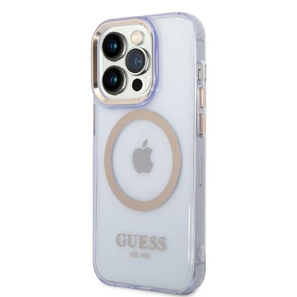 Etui Guess Gold Outline Translucent MagSafe na iPhone 14 Pro - purpurowe