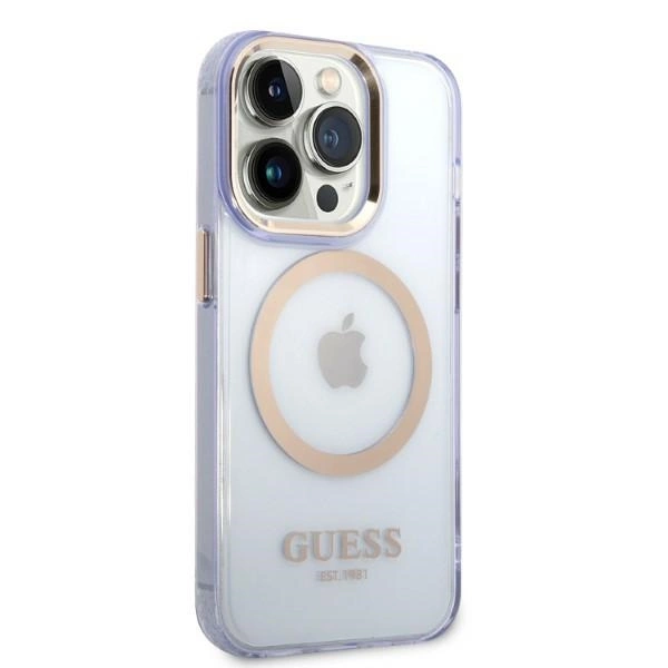 Etui Guess Gold Outline Translucent MagSafe na iPhone 14 Pro - purpurowe