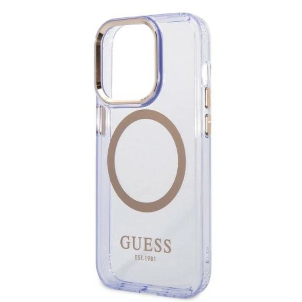 Etui Guess Gold Outline Translucent MagSafe na iPhone 14 Pro - purpurowe