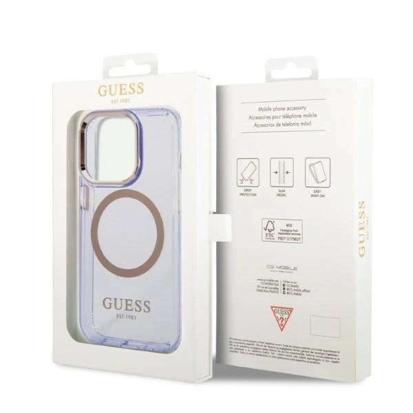 Etui Guess Gold Outline Translucent MagSafe na iPhone 14 Pro - purpurowe