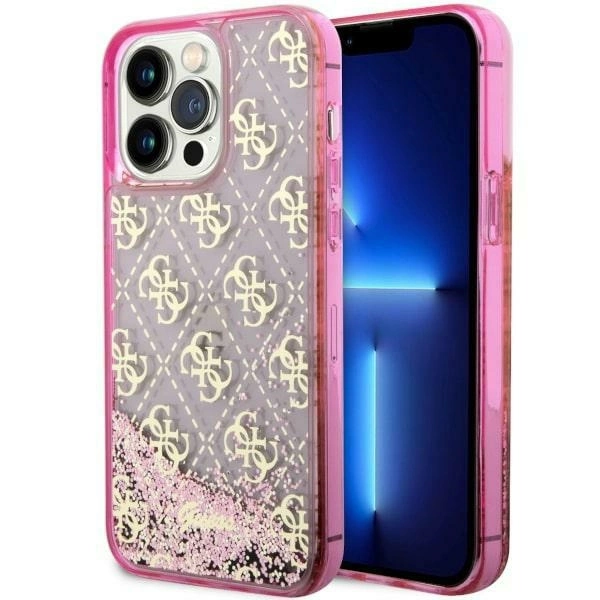 Etui Guess Liquid Glitter 4G Transculent na iPhone 14 Pro - różowe