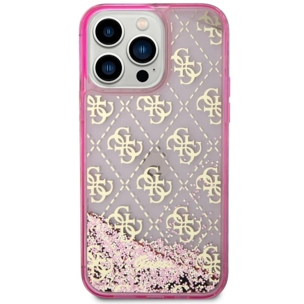 Etui Guess Liquid Glitter 4G Transculent na iPhone 14 Pro - różowe
