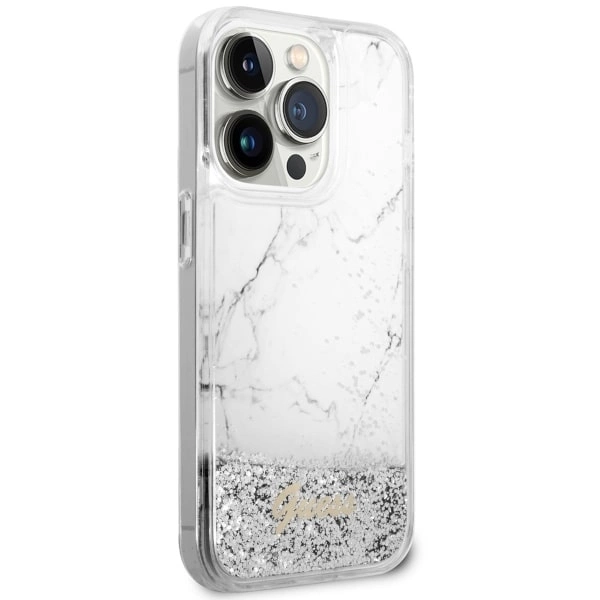 Etui Guess Liquid Glitter Marble na iPhone 14 Pro - białe